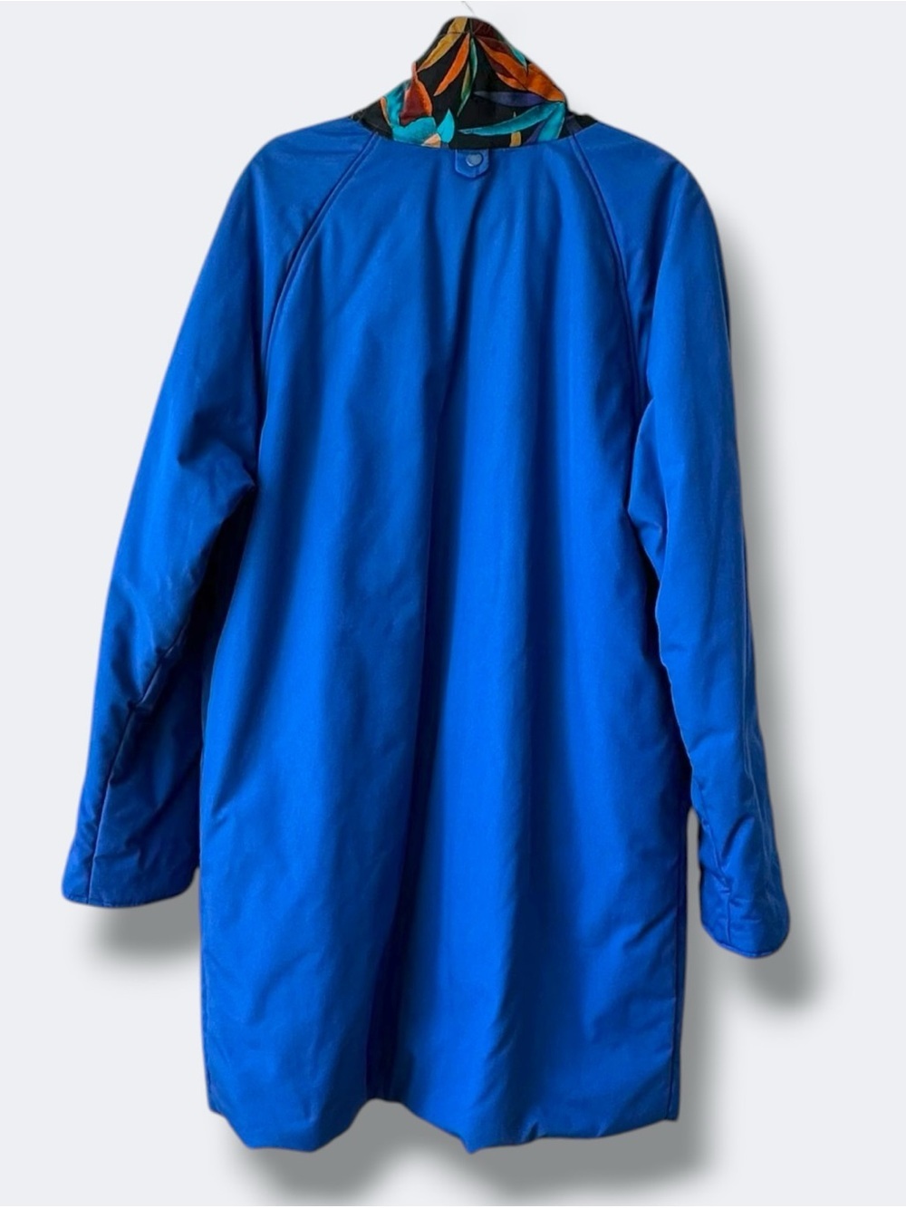 Vintage 90s Royal Blue Statement Parka - Tropical Floral Lining - Oversized XL - Picture 4 of 12